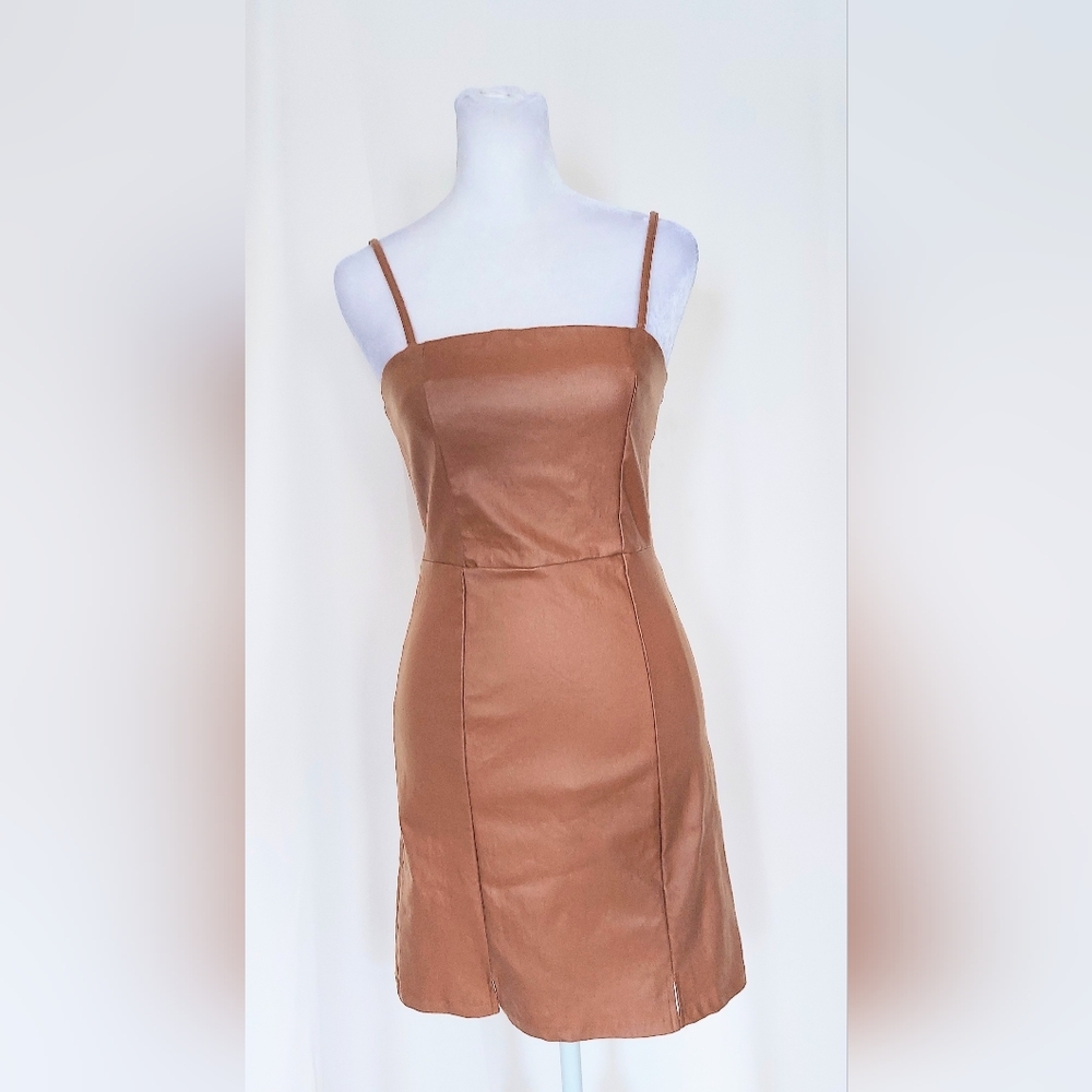 Altar'd State Faux Leather Mini Dress Brown Size Small